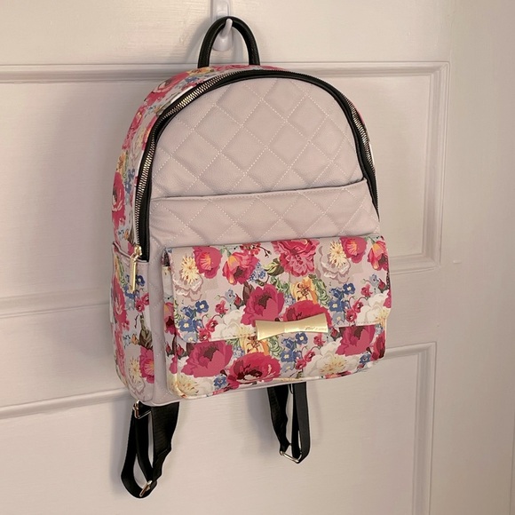 BETSEY JOHNSON Floral Quilted Backpack - Grey Multi - NEW WITH TAGS main image 7